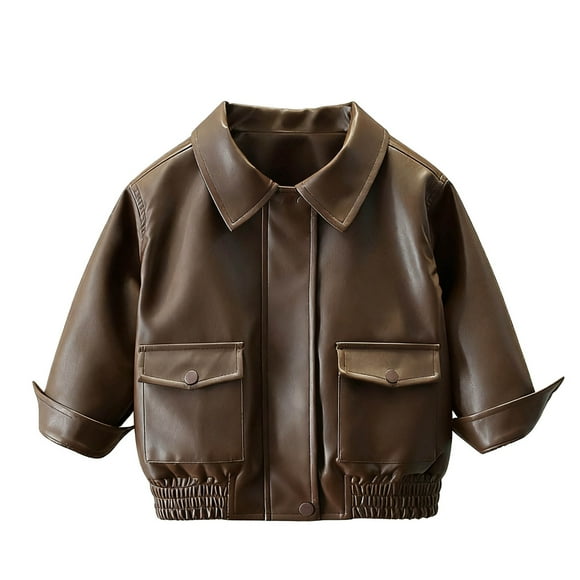 ShomPort Leather Jackets for Girls Lapel Collar Long Sleeve Full Zipper Elastic Cuff Coats Vintage Fall Winter Comfy Outfits
