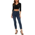 thumbnail image 2 of MODA NOVA Juniors Party V Neck 3/4 Sleeves Cropped Velvet Blouse Black XS, 2 of 6