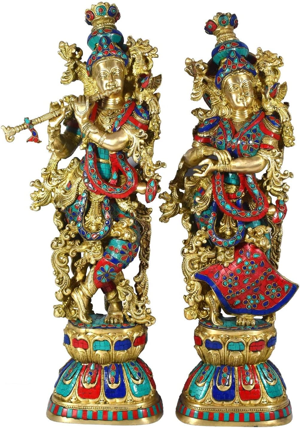 White Whale Brass Lord Radha Krishna Couple Bhagwan Large Statue ...