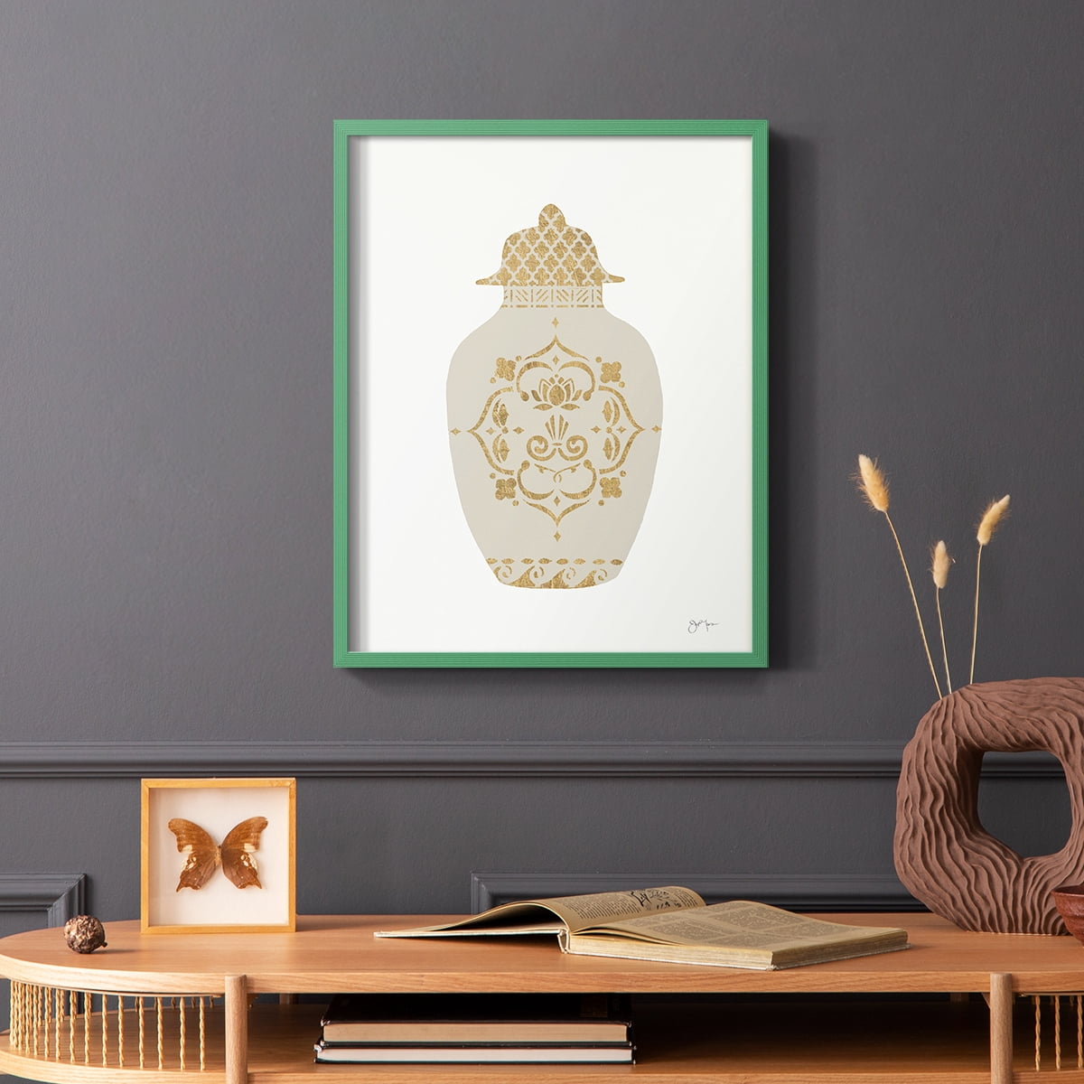 Neutral Urn I in Green Solid Wood 11 x 14 Framed Print