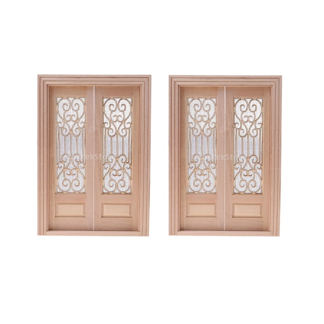 2pcs Vintage Hollow Screen Double DoorDolls House Rooms Accesorios de Bricolaje Sunnimix Puerta en miniatura de la casa de muñecas