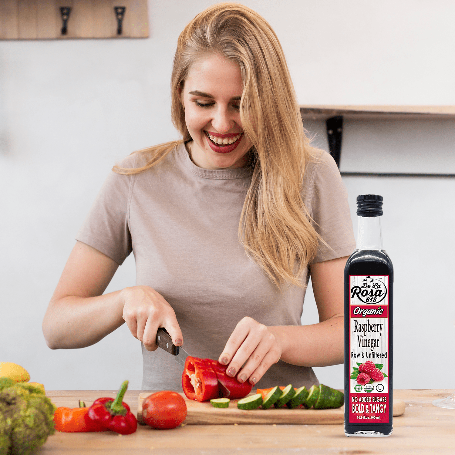 De La Rosa613 Organic Raspberry Vinegar, Raw & Unfiltered, Kosher for Passover, 16.9 Oz (Pack of 2)