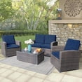 thumbnail image 5 of JOIVI 4 Pieces PE Rattan Sectional Outdoor Conversation Sofa Set with Gray Wicker, Navy Blue Cushion, 5 of 9