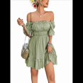 thumbnail image 3 of Vestido de Corta con Volantes en Color Liso para Mujer, Verde, Talla XL, 3 of 10