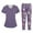 Purple #21, variant on Women's Medical Scrubs Set V Neck Short Sleeve Solid Medical Scrub Tops and Wide Leg Jogger Floral Pants, M