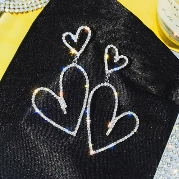 SEWCHICS Heart Shaped Dangling Earrings Silver 1 Pair 2.8x0.6in