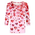 thumbnail image 4 of Valentine's Day Shirts for Women Cute Heart Tees Crewneck 3/4 Sleeve Tops Fashion Summer Tshirts, 4 of 5