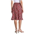 thumbnail image 2 of Faldas midi florales para mujer Inspire Chic, con volantes, cintura alta, fluida, en línea A, con abertura, longitud a la rodilla, M, rojo oscuro, 2 of 6