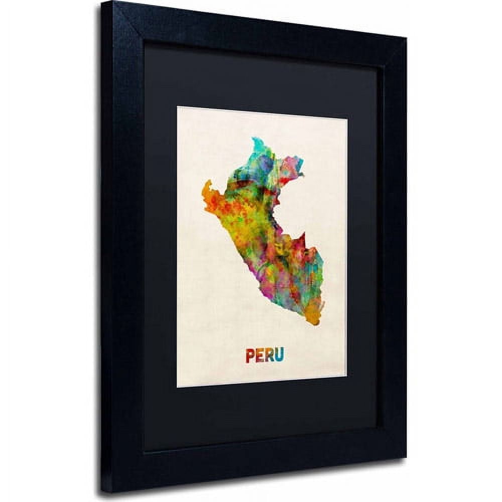 Trademark Fine Art "Peru Watercolor Map" Canvas Art by Michael Tompsett, Black Matte, Black Frame