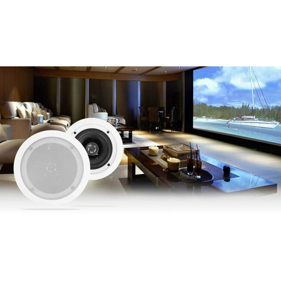 Rockville Pair HC55 White 5.25" 300W In-Ceiling Home Theater Speakers 8 Ohm, Aimable Tweeter, Paintable Grills, Easy Install, for Home Audio Systems
