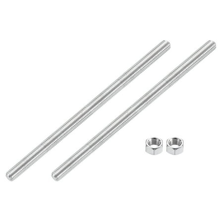 3/8"-16 Fully Threaded Rod, 2Pcs 304 Stainless Steel 8" Long Threaded Screw