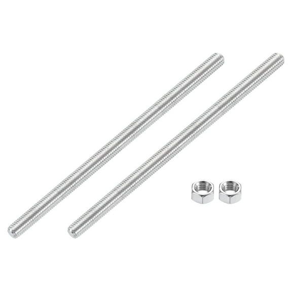 3/8"-16 Fully Threaded Rod, 2Pcs 304 Stainless Steel 8" Long Threaded Screw