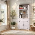 thumbnail image 1 of Kojooin 72 Inch Tall Bookshelf with Doors, 6-Tire Farmhouse Bookcase Floor Standing Bookshelves Display Cabinet with Drawer and Adjustable Shelves for Study, Living Room, Bedroom, White, 1 of 7