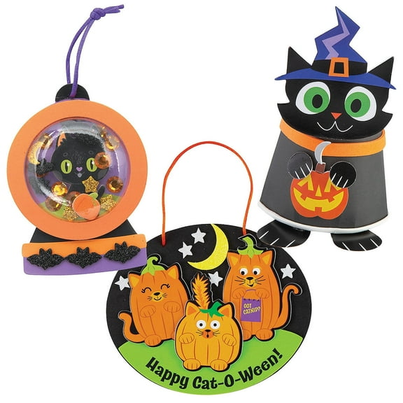 Fun Express 3" - 6" Halloween Silly Cat Craft Kit Assortment - Makes 36