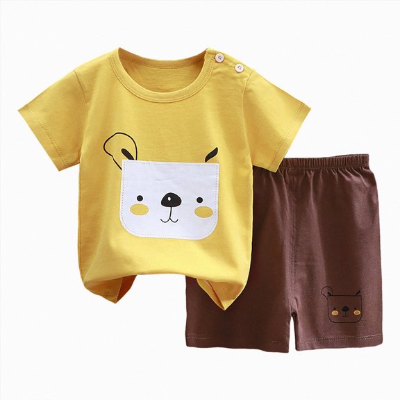 NOLDARES Baby Boy Summer Outfits 2 Pieces Short Sleeve Shirt Tee Cute Octopus Graphic Casual Drawstring Shorts Clothes(Yellow,6-12 M)