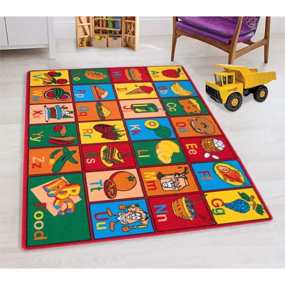 Teaching ABC Food/Fruits Kids Educational Play mat for School/Classroom / Kids Room/Daycare/ Nursery Non-Slip Gel Back Rug Carpet