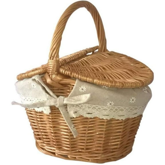 Wicker Picnic Basket Hamper with Lid and Handle, Wicker Gift Baskets Empty Oval Willow Woven Picnic Basket Candy Basket Storage Basket Wedding Basket
