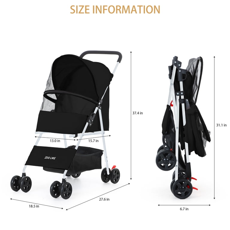 ZOOLIKE 4-Wheel Pet Stroller, Black, Up to 30 lbs photo 7