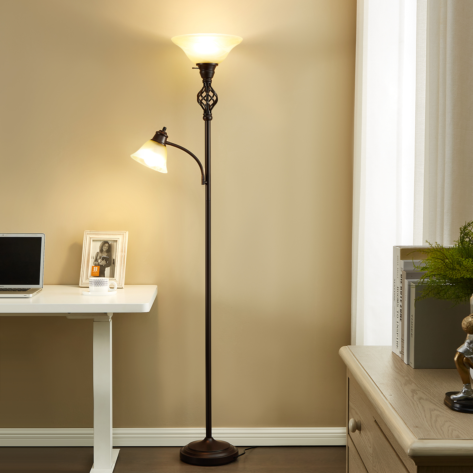 NATYSWAN 72" Floor Lamp with Adjustable Reading Light, Glass Shade photo 8