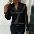 thumbnail image 6 of Eiyaclvo Satin Shirts for Women Long Sleeve Collared V Neck Business Casual Tops Elegant Business Office Blouse Loose Solid Top, 6 of 9