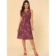 thumbnail image 3 of Vestido Allegra K A Media Pierna Sin Mangas Con Cuello Dividido Y Cintura Con Cordón Estampado Borgoña XS, 3 of 6
