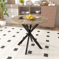 thumbnail image 3 of 31.5 Inch Round Dining Table, Small Circle Kitchen Table with Metal Black Legs for 2-4 People, Modern Dining Room Table for Dining Room/Living Room/Parlor, Brown (Only Table), 3 of 6