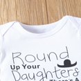 thumbnail image 4 of OUSITAID Baby Tops Pants Suit  Short Sleeve  Neck Letters Print Romper Shirt Jogger Trousers+ Hat Summer Sets, 4 of 6