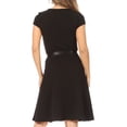 thumbnail image 3 of Women's Casual Solid Flared A Line Swing Dresses Short Sleeve With Belt Trim, 3 of 6
