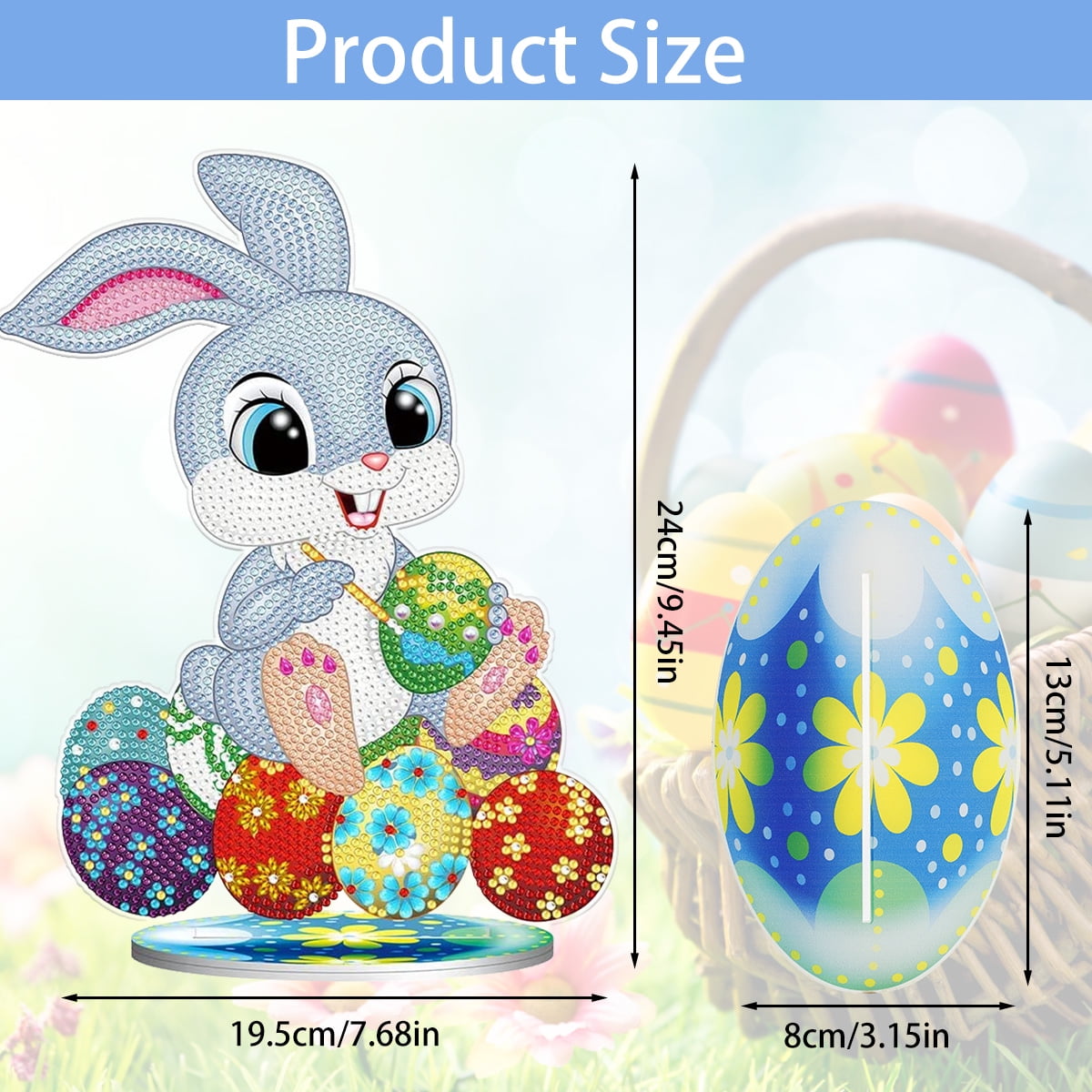 5D Diamond Painting Kits Cute Bunny Resin Diamond Paint Ornament DIY Diamond Art Painting Kits for Adults Easter Art Crafts Desk Decoration for
