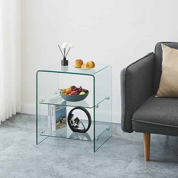MAYEERTY Transparent End Table,Tempered Clear Bent Glass SideTable