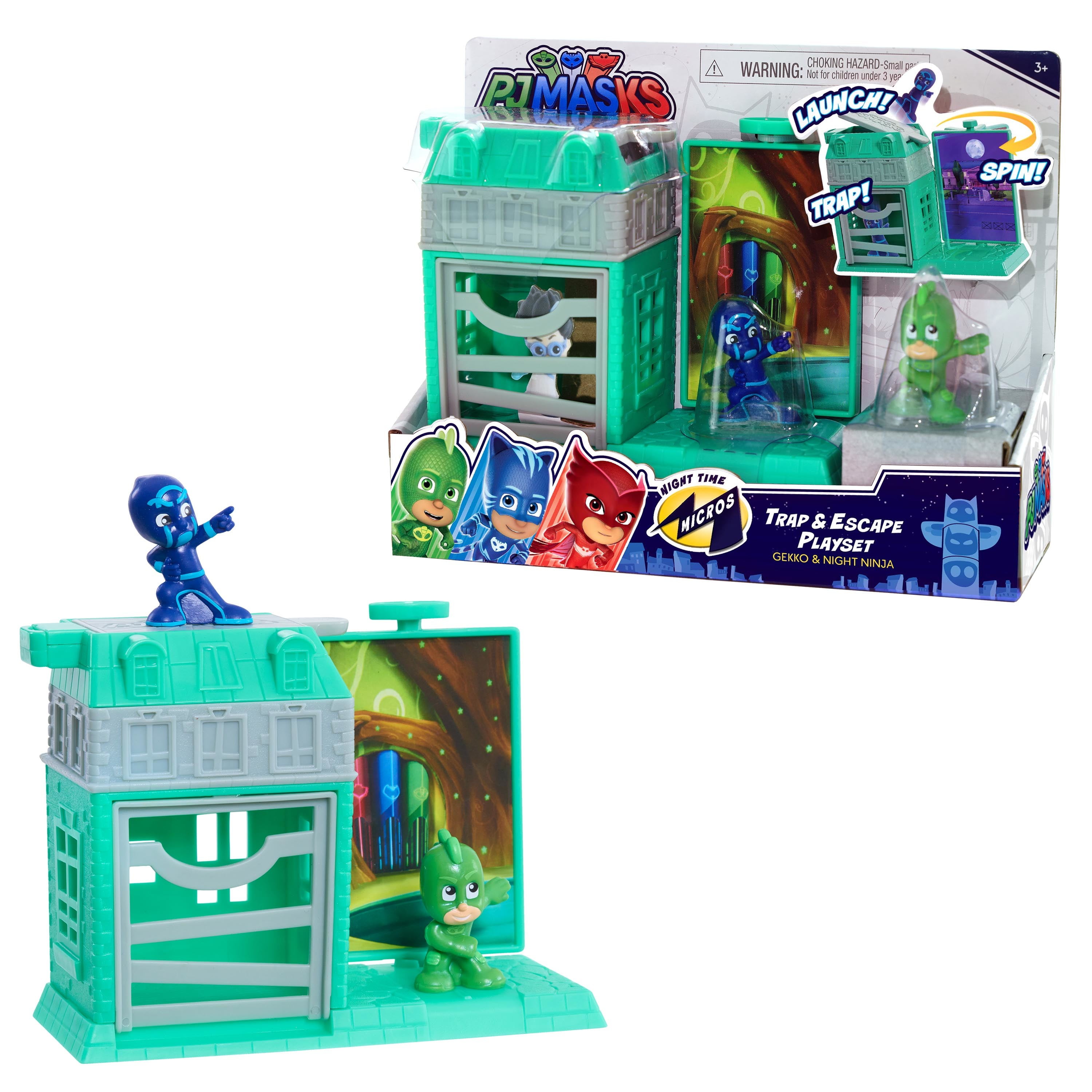PJ Masks Nighttime Micros Trap & Escape Playset, Gekko vs. Night Ninja