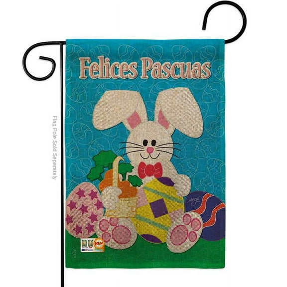 BD-EA-G-103029S-IP-DB-D-US19-BD 13 x 18.5 in. Felices Pascuas Burlap Spring Easter Impressions Decorative Vertical Double Sided Garden Flag