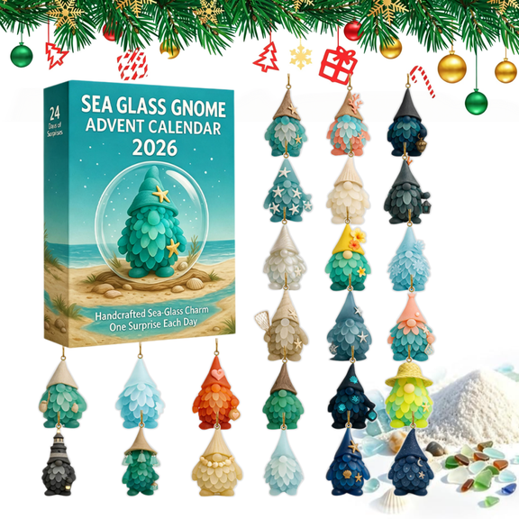 Sea Glass 2D Ornament Advent Calendars , 24 Days Countdown | Gnome Tree Ornament Christmas Countdown Calendar, Sea Glass Ornament Tree Coastal Hanging Pendant for Holiday Home Decor