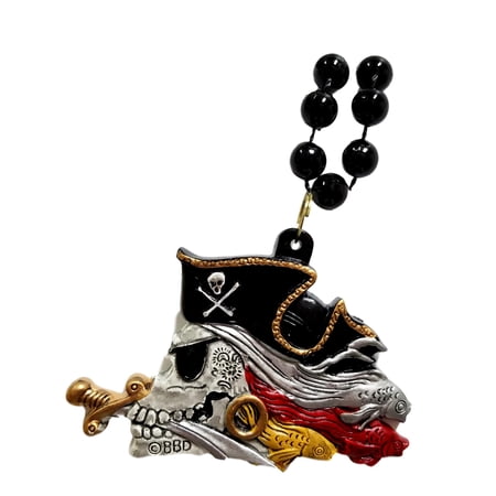 Ghastly Pirate Skull Gasparilla Fish Black Red Mardi Gras Necklace Bead Beads