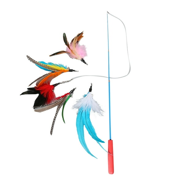 6 varitas de entrenamiento ajustables de 3 secciones para gatos, juguete interactivo para gatos, divertido cabezal de plumas de repuesto