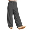 thumbnail image 4 of Lenpel Wide Leg Sweatpants for Women Elastic High Waisted Drawstring Lounge Pants Baggy Workout Casual Trousers with Pockets(Dark Gray,XX-Large), 4 of 7