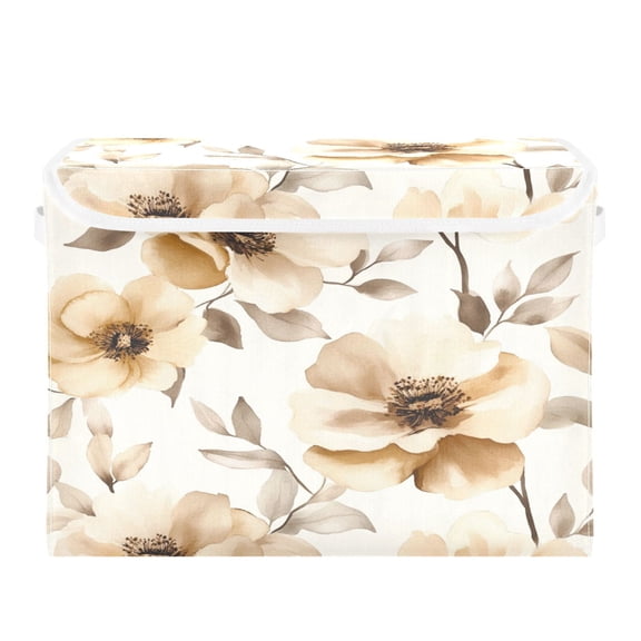 Storage Box With Lid 16.5x12.6x11.8In Foldable Stacked Household Storage Box Cream Flowers