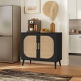 thumbnail image 3 of Gzxs 31.5"W Sideboard Buffet Cabinet with Rattan Decorated Doors, Farmhouse Accent Kitchen Cupboard Console Cabinet with Adjustable Shelf and Solid Wood Legs, Black, 3 of 6