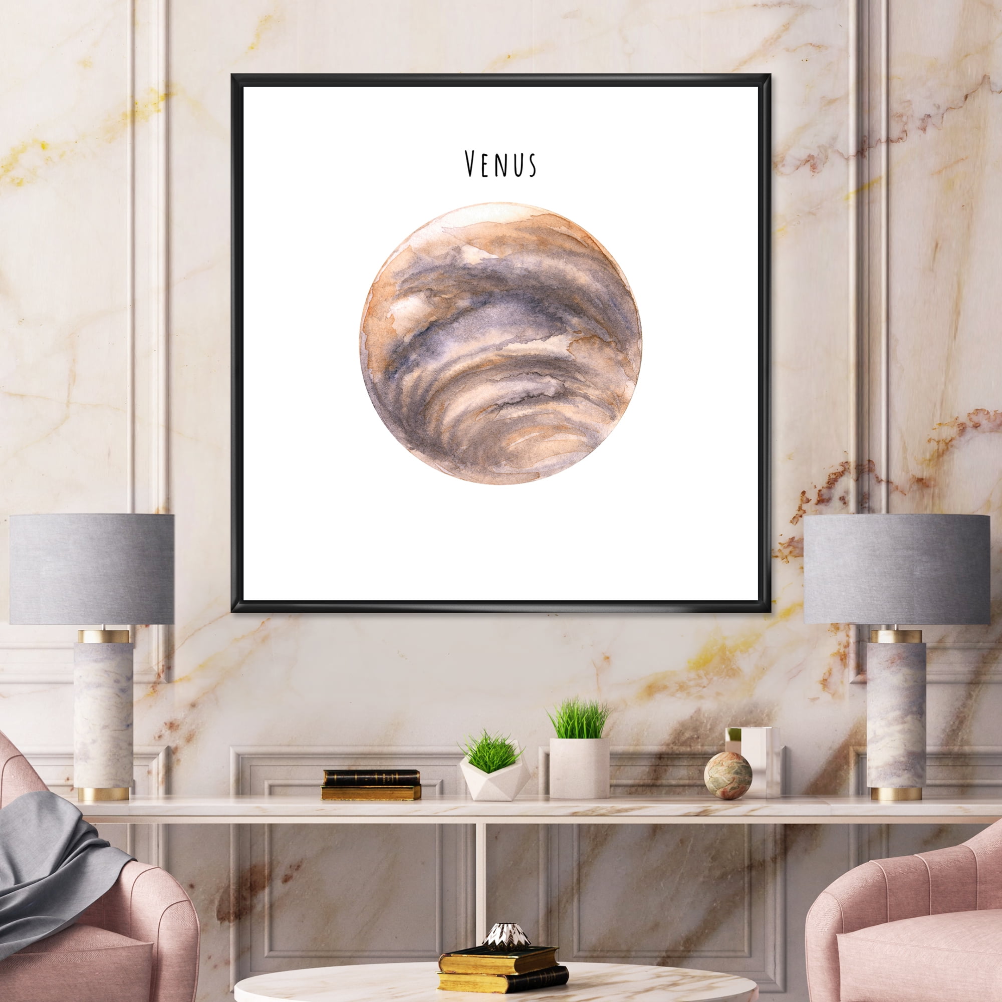 Designart 'Abstract Planet Venus' Bohemian & Eclectic Framed Canvas Wall Art Print