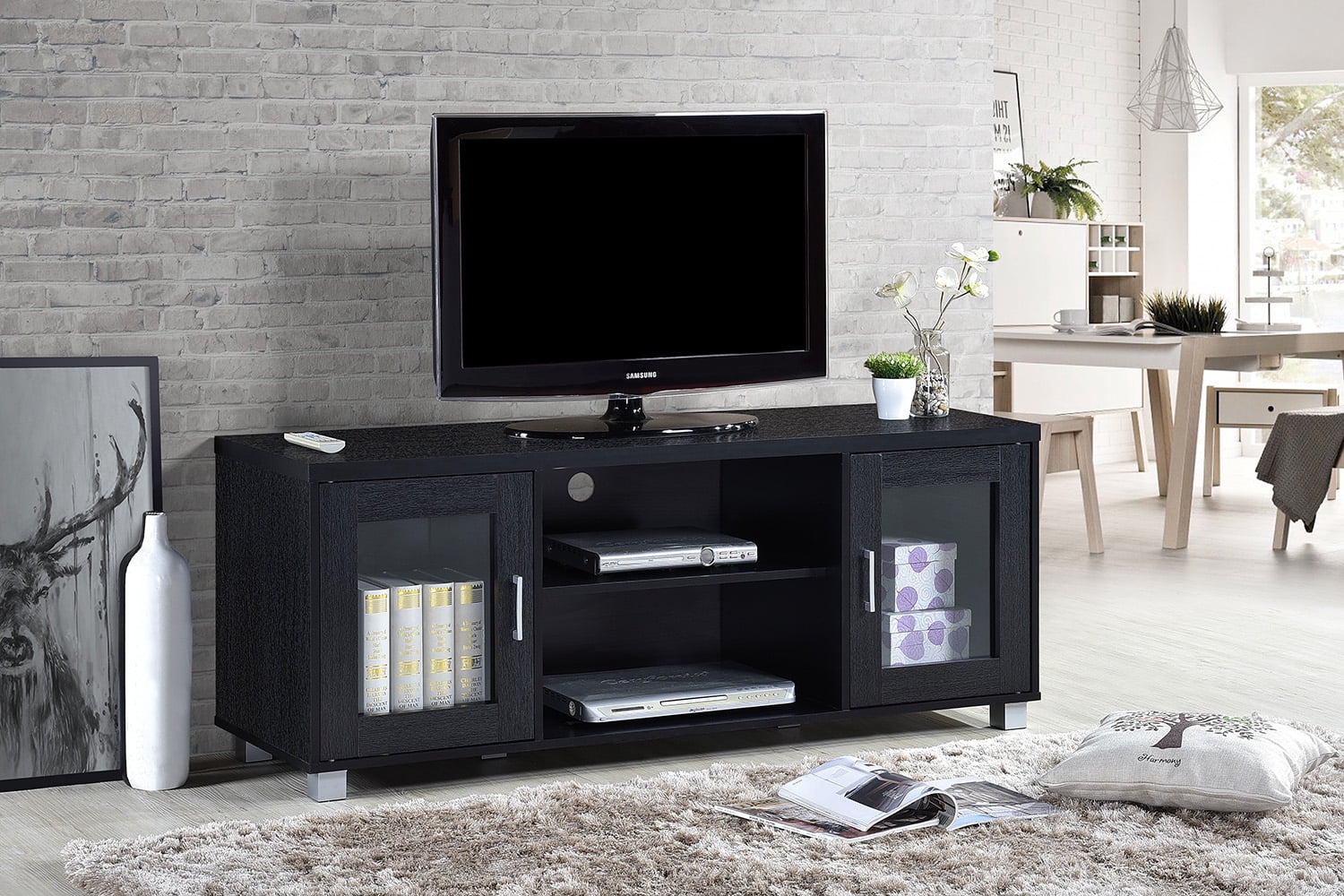 Hodedah 57" Wide Entertainment Center in Black