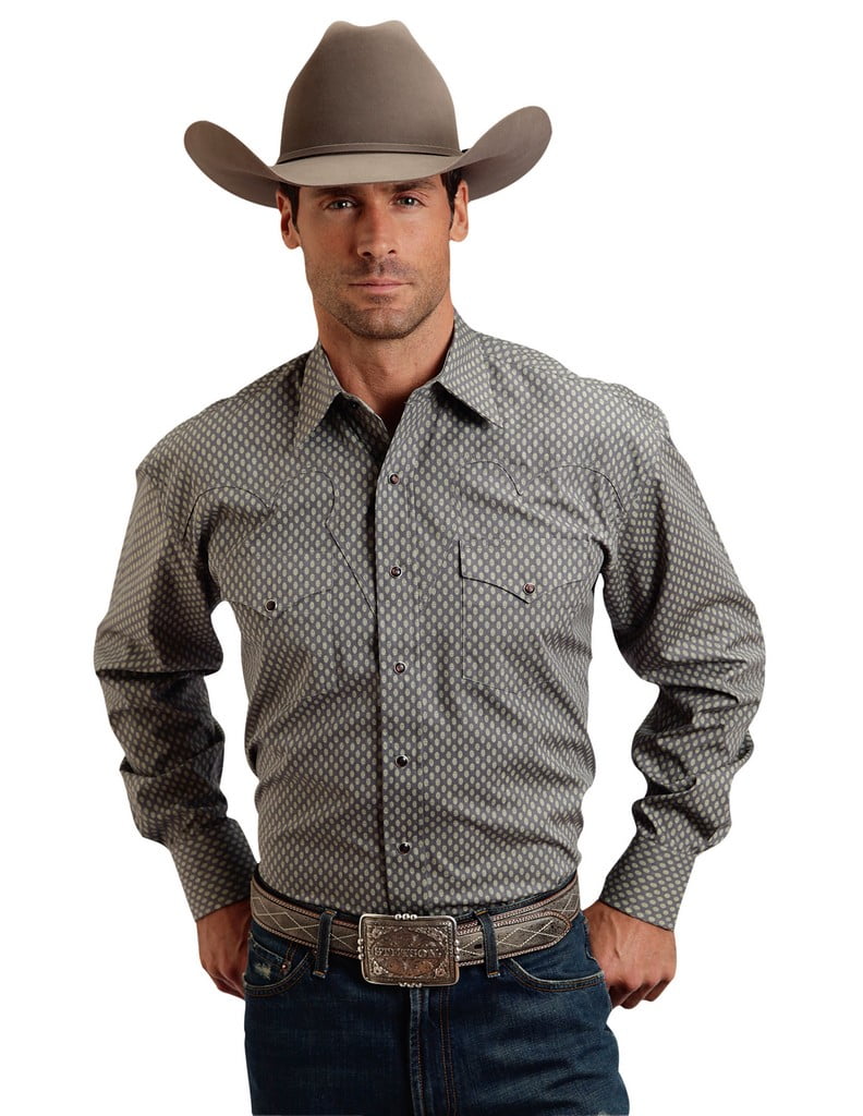 Stetson Western Shirt men L/S Print Logo Snap Gray 11-001-0425-0451 GY ...