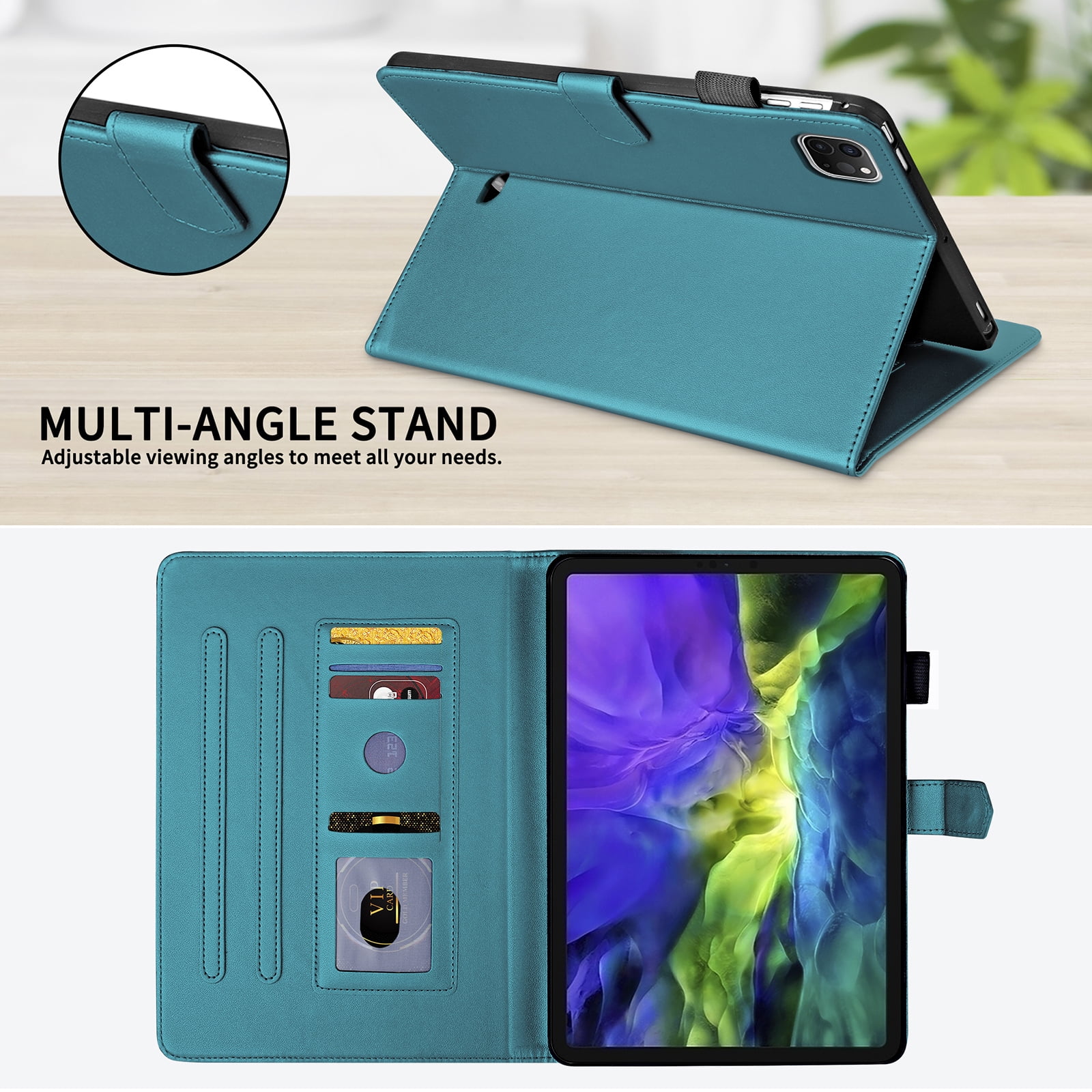 ChicShell Case for iPad Air 11-inch (2024), iPad Air 5th/4th Gen, iPad Pro 11 (4th/3rd/2nd/1st Gen), Multi-Angle View, PU Leather Auto Sleep/Wake Case with Pencil Holder, Darkgreen