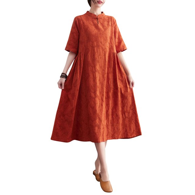 Vestido suelto vintage para mujer con bolsillos Medias mangas Vestido casual de vacaciones Abanopi Vestido