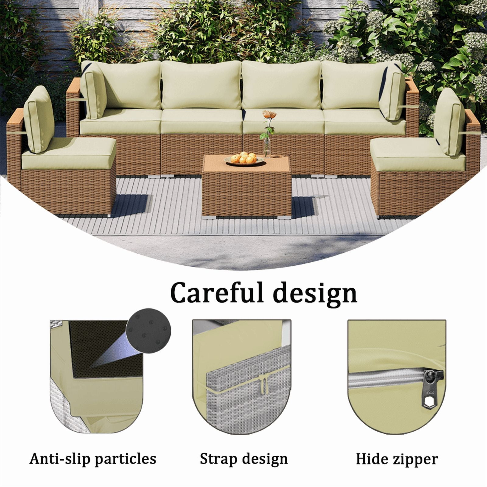 14 Pieces Outdoor Replacement Sectional Cushions Set, Waterproof patio furniture cushions For Outdoor Furniture, 4in thick outdoor couch cushions For 6 Seat（Beige）