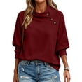 thumbnail image 4 of Warm Winter Women Solid Cowl Neck Button Sweatshirt Long Sleeve Loose Fit Soft Casual Pullover Wine, 4 of 8