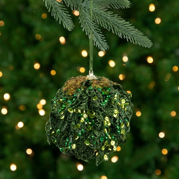 Northlight 4" Green Glitter and Sequin Leaf Shatterproof Christmas Ball Ornament