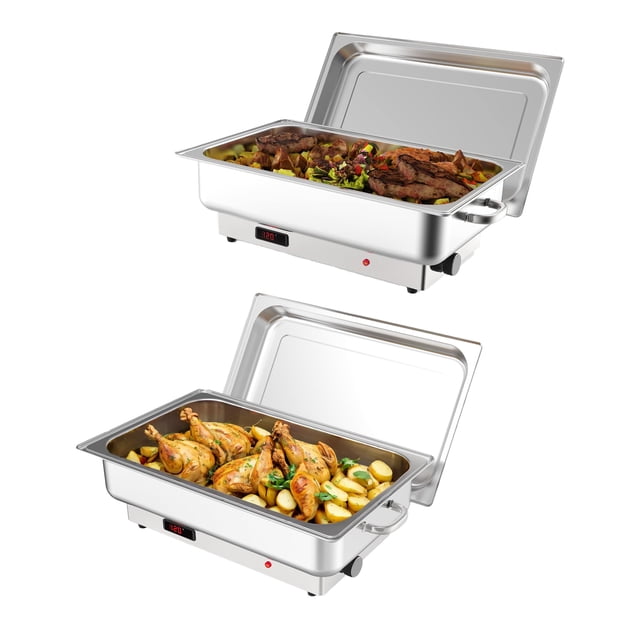 2 Pack Electric Chafing Dish Buffet Set, 9QT Food Servers and Warmers, Stainless Steel Commercial Catering Food Warmers with Temperature Control Display for Weddings, Parties and Festivals