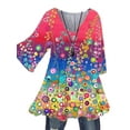 thumbnail image 1 of MAWCLOS Women Blouse V Neck Tops Ruched Tunic Shirt Elegant Beach Floral Print Pullover #7 M, 1 of 2