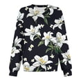 thumbnail image 5 of YueHuiYing Women's Oversized Hoodie - Black Base with Colorful Floral Pattern V-Neck Long Sleeves Drop Shoulders Ribbed Cuffs Pockets - Unique Top, 5 of 5