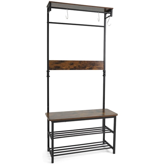 Costway 4-in-1 Hall Tree: Coat Rack with Shoe Bench, Hanging Rod, Shelves & Removable Hooks